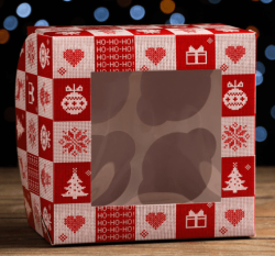 Коробка на 4 капкейков "Рождественский принт", 16 х 16 х 10 см Изображение Коробка на 4 капкейков "Рождественский принт", 16 х 16 х 10 см